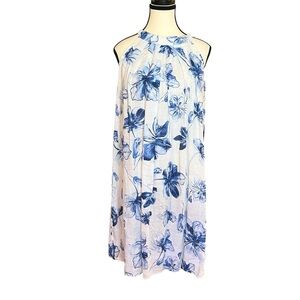 Bellambra 100% Linen Made In Italy Blue White Floral Halter Dress Shift Medium